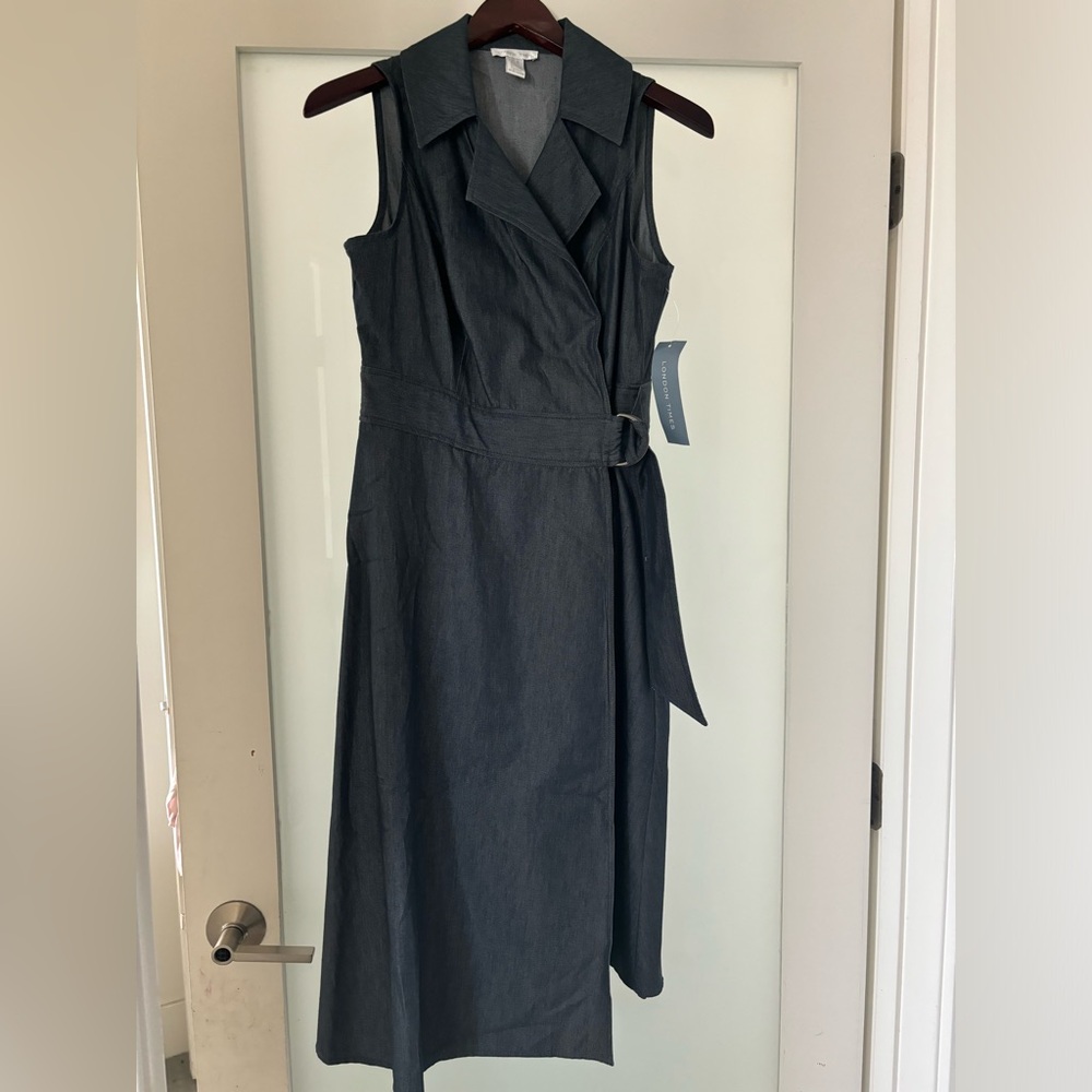 NWT / London Times Dress / denim, sleeveless, knee length dress!